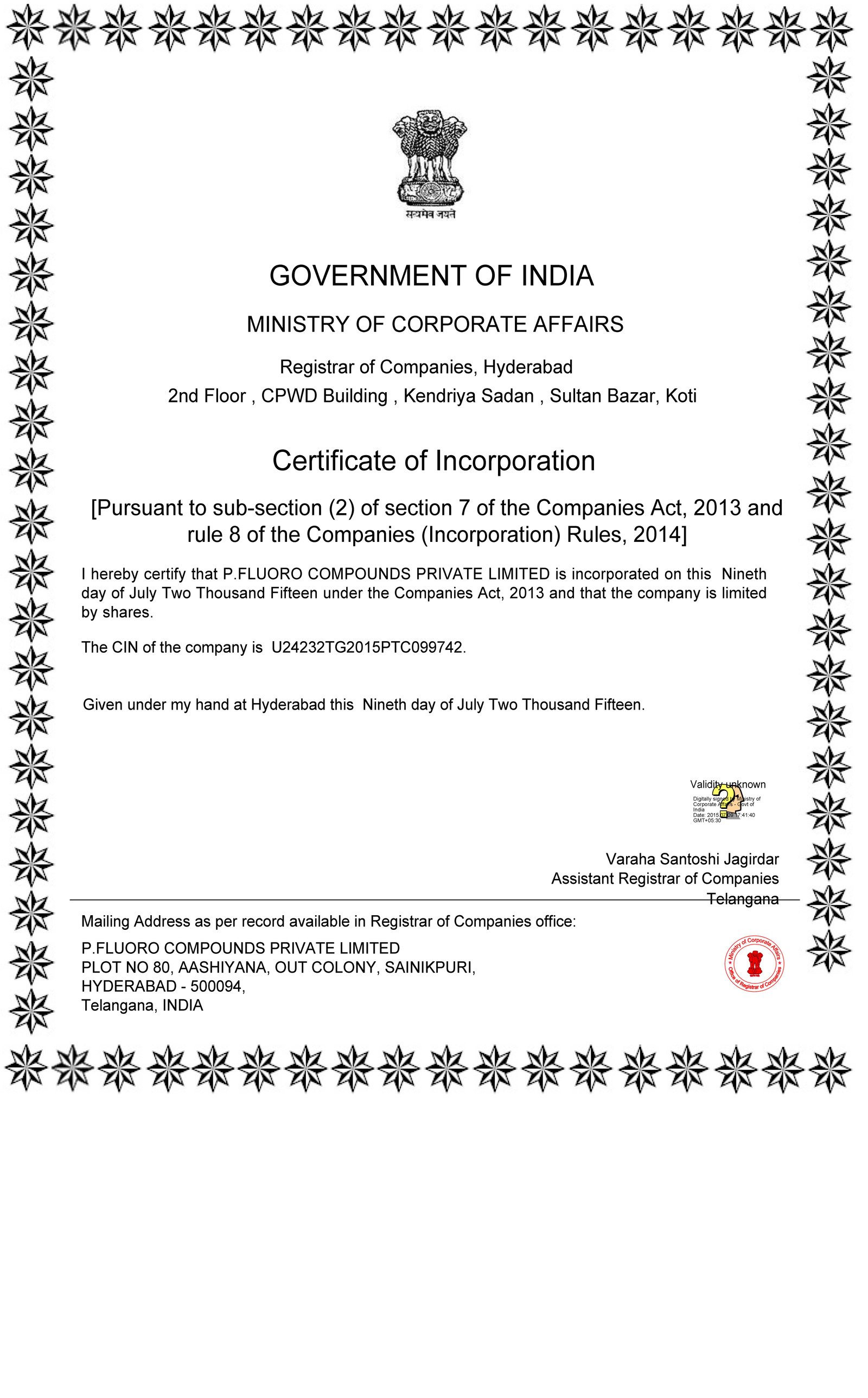 Incorporation Certificate